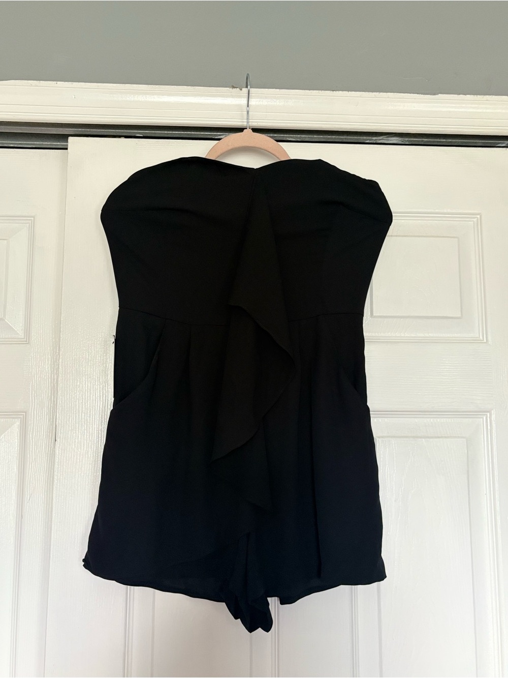 Express Black Strapless Ruffle Romper